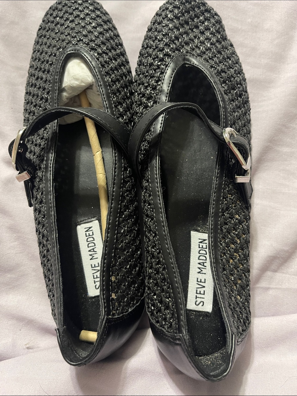 Steve Madden Black Woven Mary Jane Flats with Buckle Strap